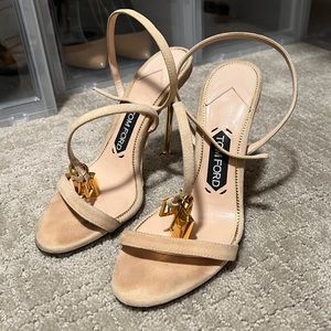 Tom Ford Lock Ankle-Wrap Suede Sandal Heels